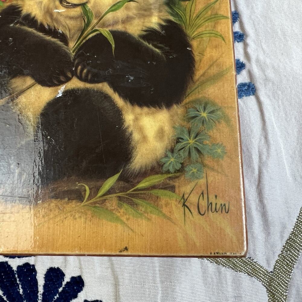 Panda Bear Trinket Box K Chin Artist Wooden Hinged Box Asian Home Decor Vintage - Picture 10 of 11
